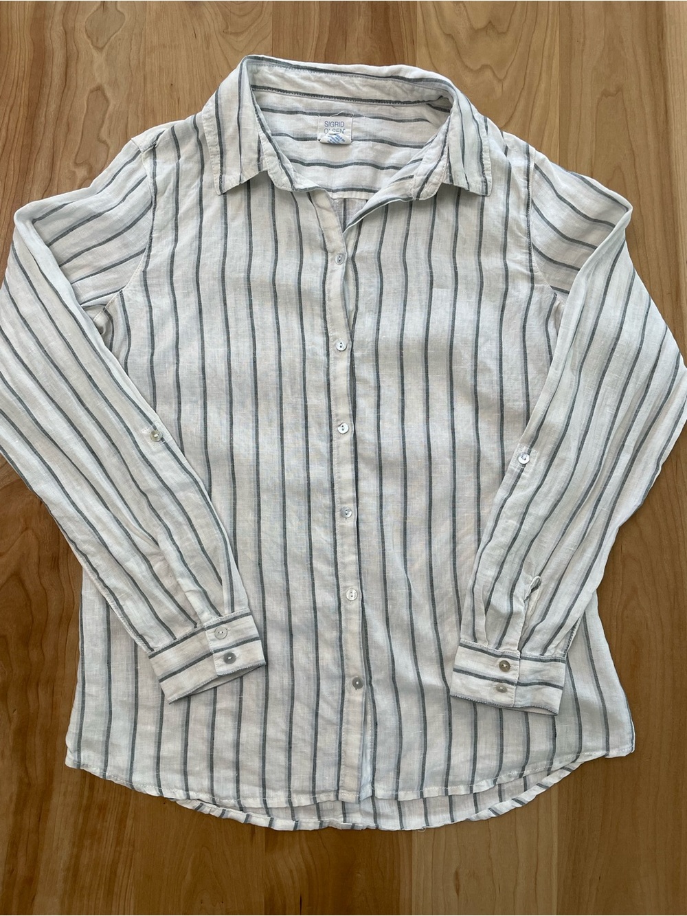 Sigrid Olsen 100% Linen Medium Button Down Shirt Roll Tab Sleeves Button Accent - Picture 1 of 8